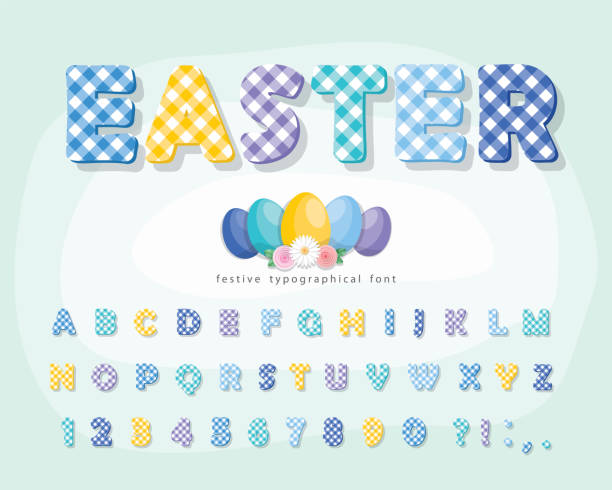 ilustrações de stock, clip art, desenhos animados e ícones de easter plaid font. colorful textile alphabet. cute cartoon letters and numbers. vector - retro revival food easter napkin