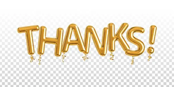 Vector illustration of Vector realistic isolated golden balloon text of Thanks on the transparent background. Concept of appreciation.