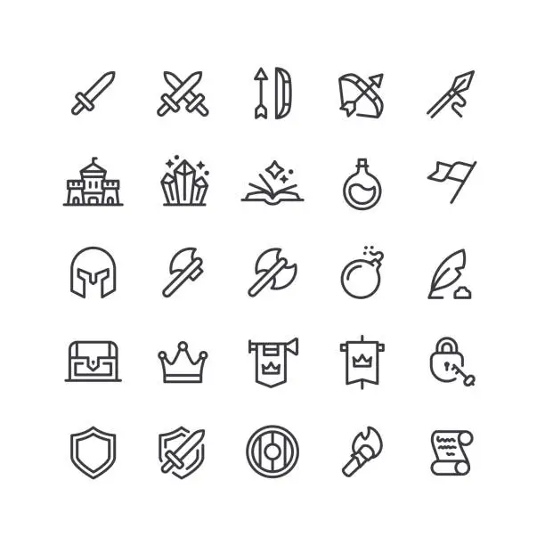 Vector illustration of Medieval Line Icons Editable Stroke