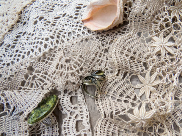 istock Beautiful  vintage  lace background  on the table . Russian bobbin lace. 1308309373