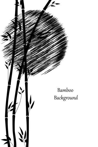 ilustrações, clipart, desenhos animados e ícones de ilustração minimalista. bambu e o sol. caules pretos e folhas de bambu em um fundo branco. formato vertical. imagem vetorial - computer graphic image stick tree trunk