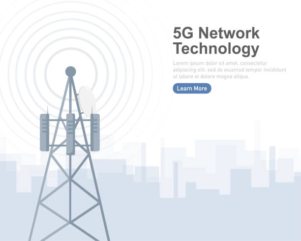 ilustrações, clipart, desenhos animados e ícones de tecnologia de rede 5g. ícone abstrato. 3d fundo vetorial. rede doméstica. conceito de negócios. fundo abstrato. tecnologia de internet. - tower isometric communications tower antenna