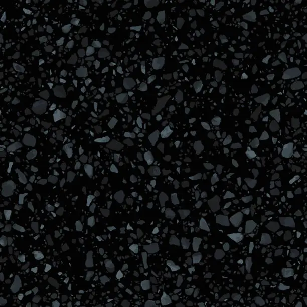 Vector illustration of Black terrazzo flooring seamless texture. Realistic vector mosaic floor pattern