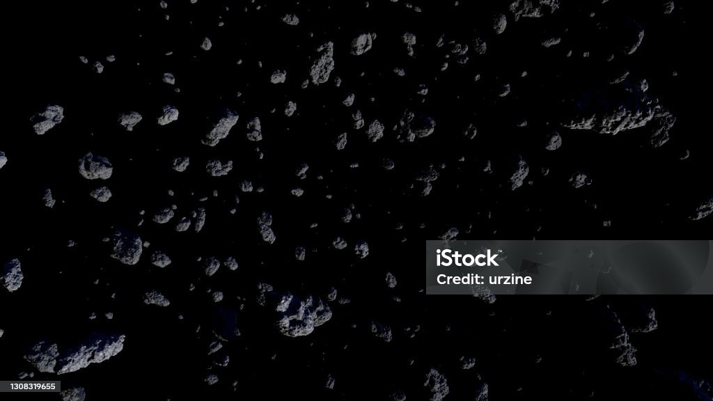 Asteroid In Drank Space 3D illustration Background for advertising and wallpaper in space  and scifi scene. 3D rendering in decorative concept. Asteroid Stock Photo
