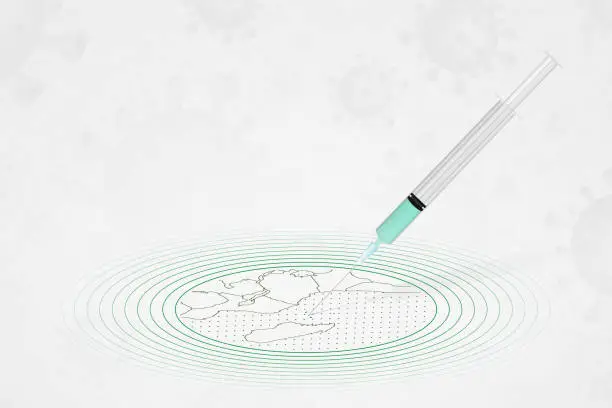 Vector illustration of Comoros vaccination concept, vaccine injection in map of Comoros. Vaccine and vaccination against coronavirus, COVID-19.