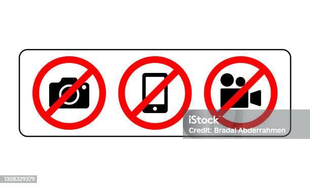Prohibition Sign No Camera No Mobile Phone And No Video Recording Signboard Vector Illustration On White Background Stock Illustration - Download Image Now