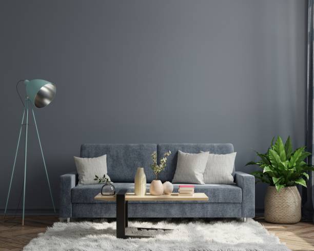 istock luxury modern dark living room interior has a sofa on empty dark wall background. 1308343268
