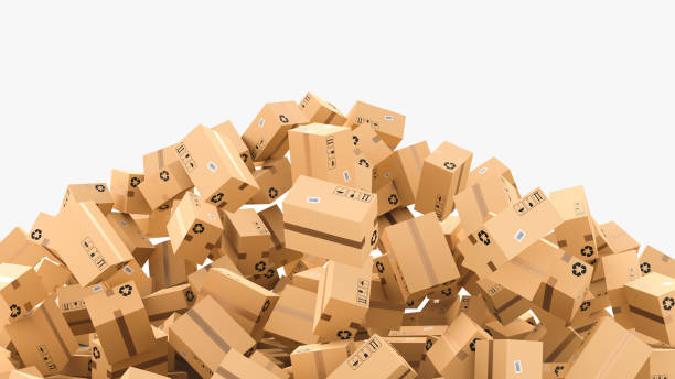 istock Cardboard boxes on white background, logistics and delivery concept 1308343404