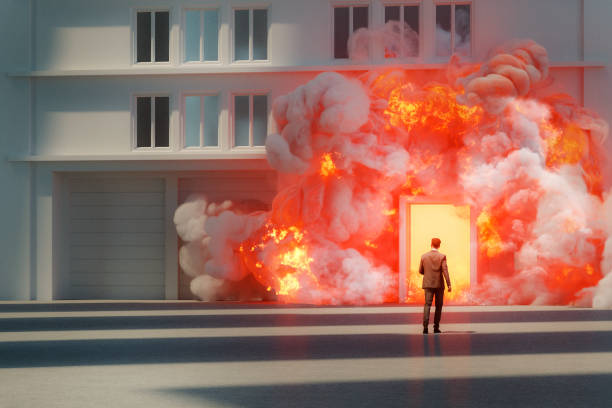 istock Abstract burning businessman walking 1308346054