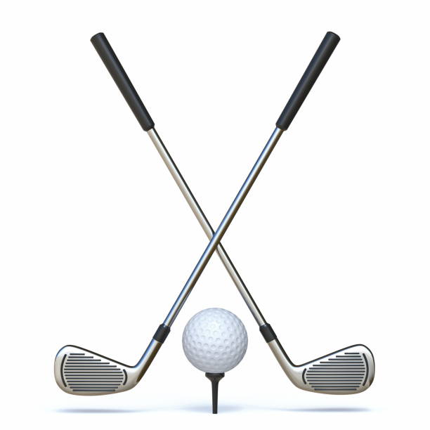 Golf ball with crossed golf clubs 3D