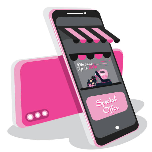 istock Discount creative black friday sign with hand phone. buying goods using an online shopping application on his hand phone. concept of online stores, E-commerce, and online payment. flat design 1308346165
