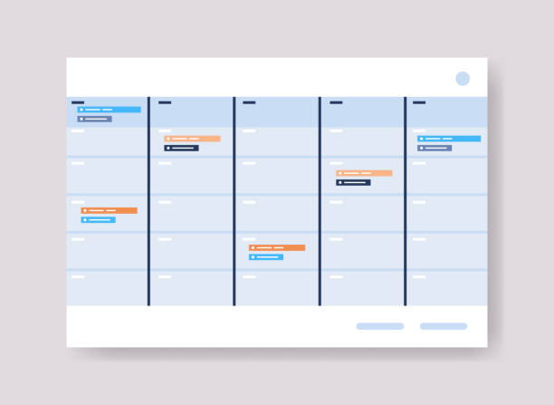 작업 정보 위원회 조직 시간 관리를 통해 계획 일정 온라인 플래너 주최자 캘린더 - busy schedule stock illustrations
