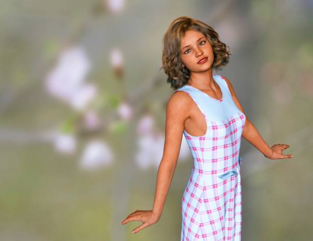 Beautiful lady posing. Person in the image is computer generated by 3D rendering. No model release is needed as the person is fictitious.
