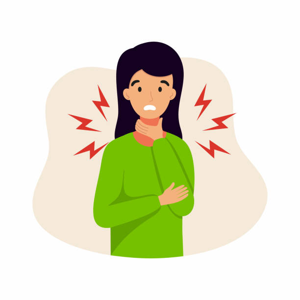 A Girl With A Sore Throat The Woman Has Tonsillitis Symptoms Of A Viral  Infection Stock Illustration - Download Image Now - iStock
