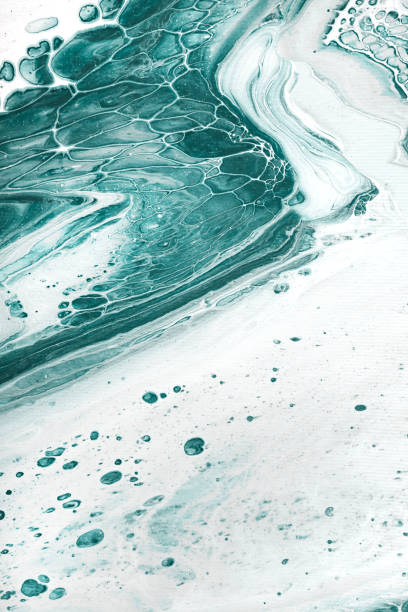istock Acrylic Fluid Art. Natural Turquoise waves and bubbles flow on canvas. Digital decor. Abstract stone background or texture 1308359917