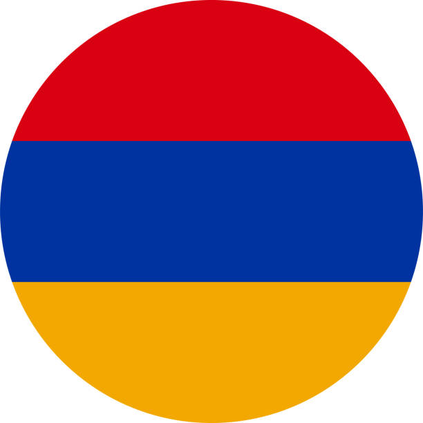 ermeni yuvarlak bayrak simgesi. - ermeni bayrağı stock illustrations