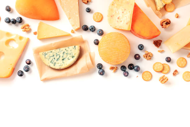 istock Cheese design template. Many different cheeses, overhead flat lay shot 1308367018