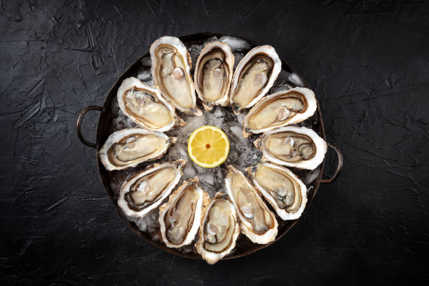istock Oysters. A platter of a dozen fresh oysters with lemon 1308367156
