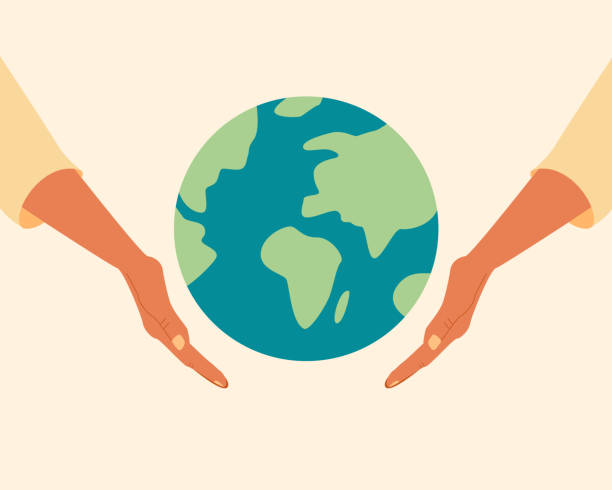 Black skin hands holding globe, earth. Earth day concept. Earth day vector illustration for poster, banner,print,web. Save the planet,environment.Modern cartoon flat style illustration vector art illustration