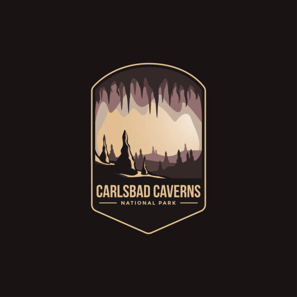 emblem patch vektor-illustration von carlsbad caverns nationalpark auf dunklem hintergrund - stalagmite stock-grafiken, -clipart, -cartoons und -symbole