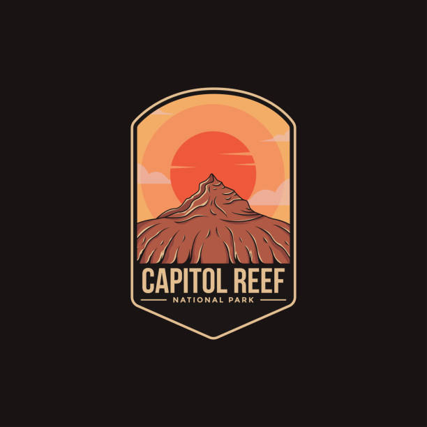 Emblem patch vector illustration of Capitol Reef National Park on dark background Emblem patch vector illustration of Capitol Reef National Park on dark background capitol reef national park stock illustrations