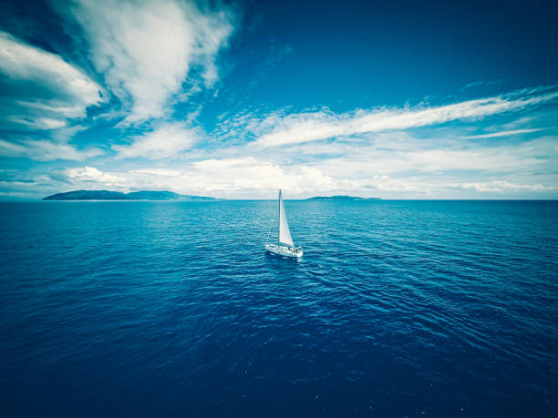 istock Sailing with sailboat, view from drone 1308377171
