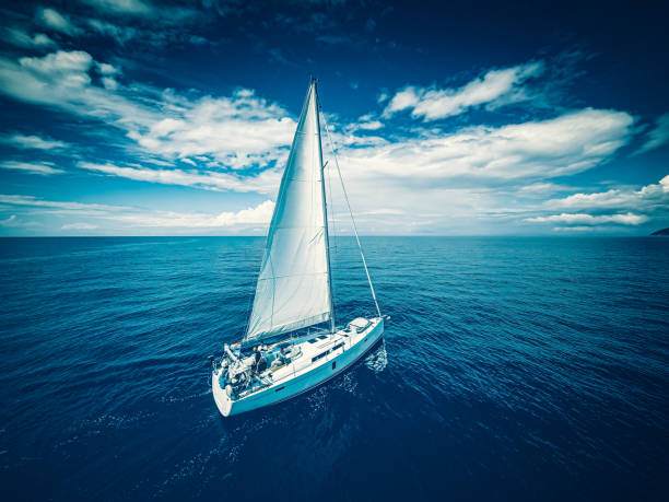 istock Sailing with sailboat, view from drone 1308377194