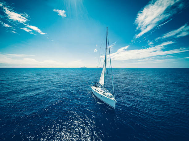istock Sailing with sailboat, view from drone 1308377217