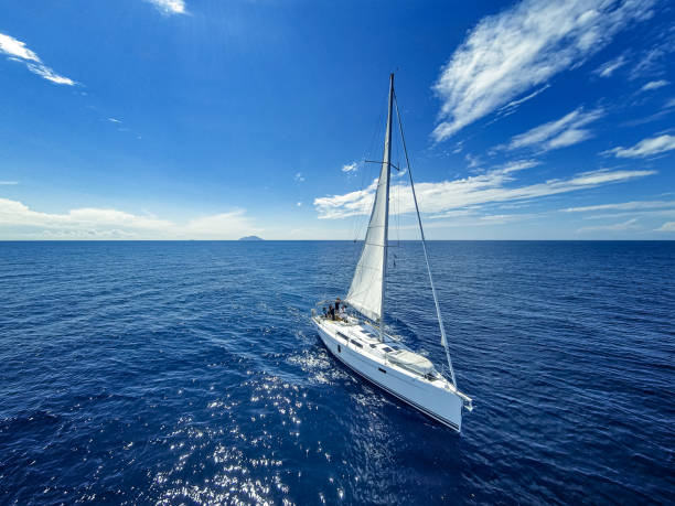 istock Sailing with sailboat, view from drone 1308377234