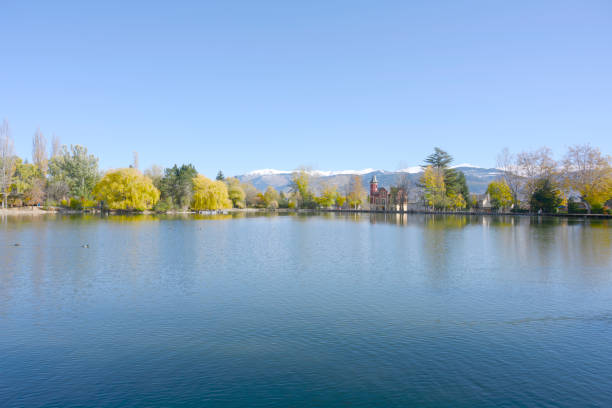 istock Mountain landscape, lake and mountain range 1308377408