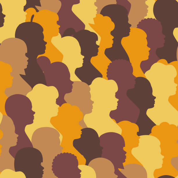 Silhouette people seamless pattern Silhouette people side view seamless pattern earthy colors. Diversity concept. Vector stock illustration. audience backgrounds stock illustrations