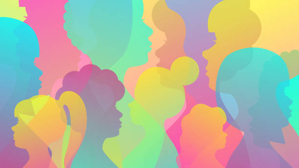 Colored background from female silhouettes Colored background from female silhouettes. Concept for diversity, feminism, international women's day. Vector stock illustration. woman silhouette vector stock illustrations