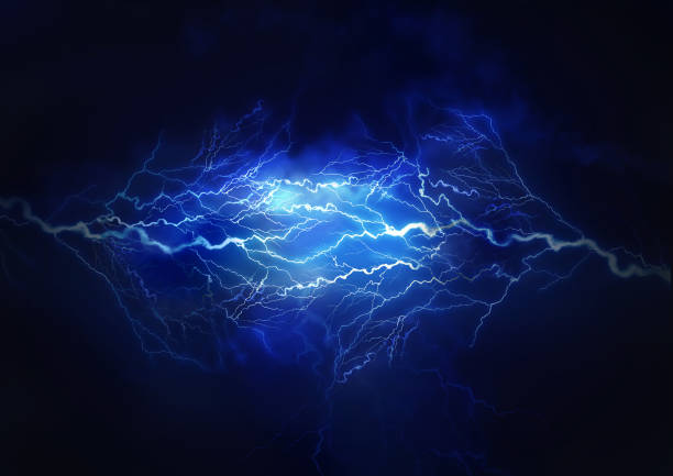 istock Flash of lightning on dark background. Thunderstorm 1308381429