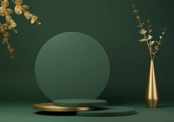 istock Abstract geometric shape green color minimalistic scene with podium 1308382677