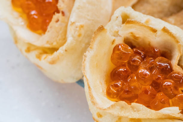 istock Homemade pancakes with red caviar. 1308382689