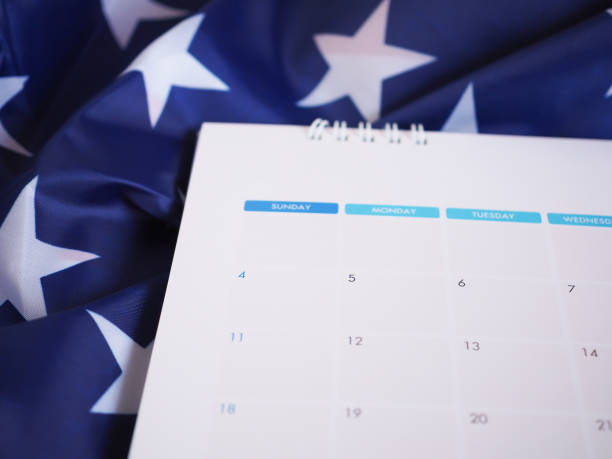 istock The 4th day on a calendar page over an American flag backdrop. 1308382991