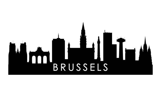 ilustrações de stock, clip art, desenhos animados e ícones de brussels skyline silhouette. black brussels city design isolated on white background. - brussels