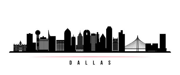 dallas skyline horizontale banner. schwarz-weiße silhouette von dallas, texas. vektorvorlage für ihr design. - dallas stock-grafiken, -clipart, -cartoons und -symbole