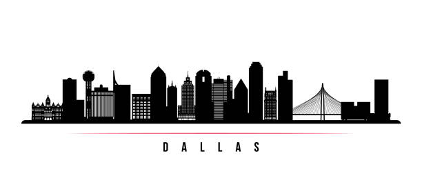 Dallas skyline horizontal banner. Black and white silhouette of Dallas, Texas. Vector template for your design. Dallas skyline horizontal banner. Black and white silhouette of Dallas, Texas. Vector template for your design. dallas texas stock illustrations