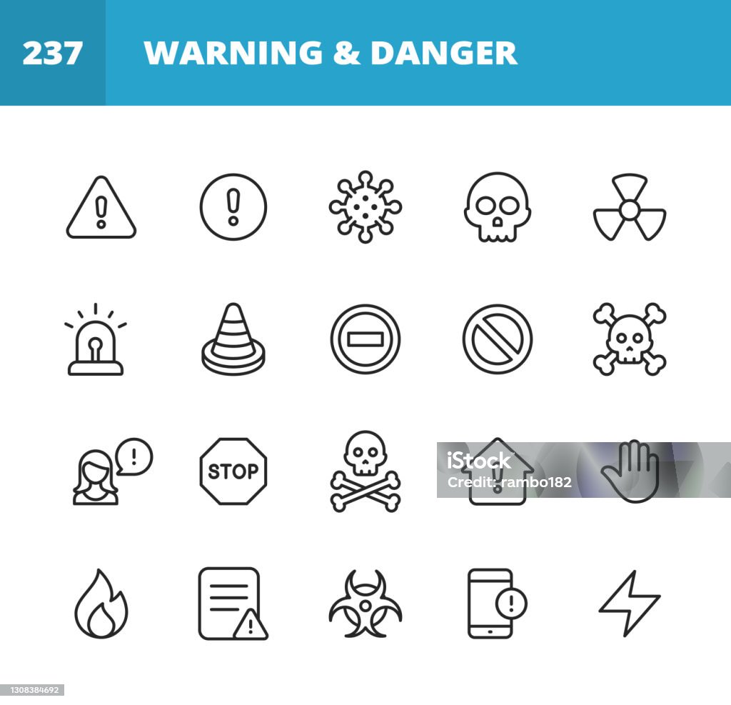 Icônes de ligne d’avertissement et de danger. Course modifiable. Pixel Parfait. Pour mobile et Web. Contient des icônes telles que Signe d’avertissement, Danger, Alerte, Accident, Avertissement, Arrêt, Communication, Virus informatique, Hacker, Vole - clipart vectoriel de Icône libre de droits Icônes de ligne d’avertissement et de danger. Course modifiable. Pixel Parfait. Pour mobile et Web. Contient des icônes telles que Signe d’avertissement, Danger, Alerte, Accident, Avertissement, Arrêt, Communication, Virus informatique, Hacker, Vole - clipart vectoriel de Icône libre de droits