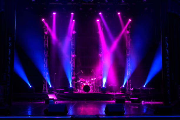 istock Free stage with lights background, lighting devices. 1308387881