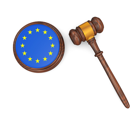 European Law Concept - European Union Flag Judge's Gavel