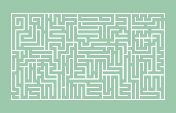 抽象的な迷路。正しい方法を見つけてください。白い背景に孤立したシンプルな正方形の迷路黒い線。ベクターの図。 - 迷路点のイラスト素材／クリップアート素材／マンガ素材／アイコン素材