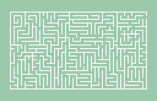 Abstract maze. Find right way. Isolated simple square maze black line on white background. Vector illustration.