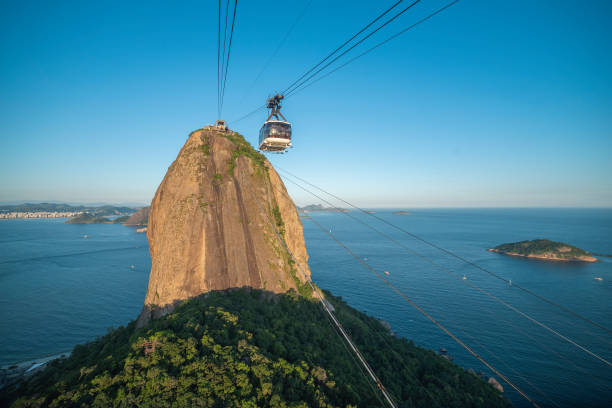 solleva il pan di zucchero a rio de janeiro. - urca rio de janeiro rainforest brazil foto e immagini stock