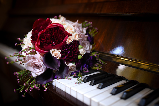 Flowers on piano keyboard