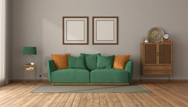 istock Vintage living room with drawer sideboard and green sofa 1308393353