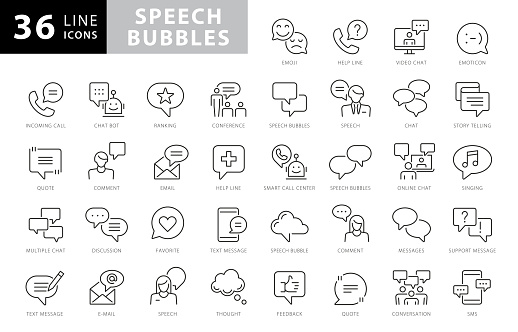 Vector Speech Bubbles and Communication Line Icons. Editable Stroke. Pixel Perfect. For Mobile and Web. stock illustration