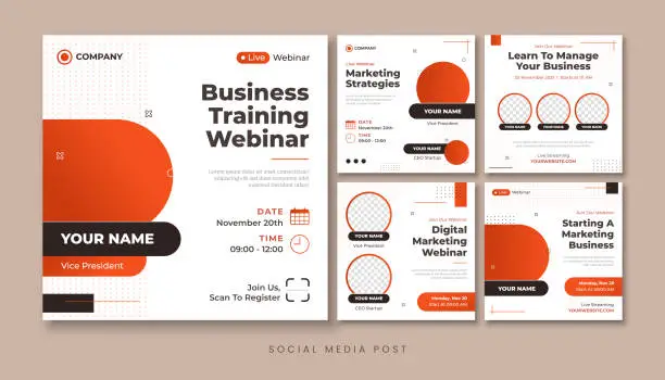 Vector illustration of Business training webinar social media post template