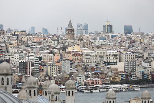 Suleymaniye Bath Roofs and Galata District in Istanbul City, Turkey